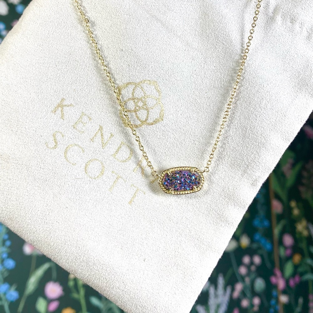 Gold Multi-color Drusy Elisa Pendant Necklace